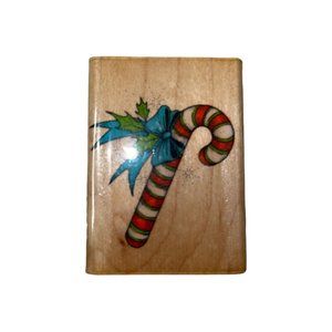 Hero Arts Vintage 1990 Candy Cane Christmas Holiday Wood Rubber Stamp 2.5"